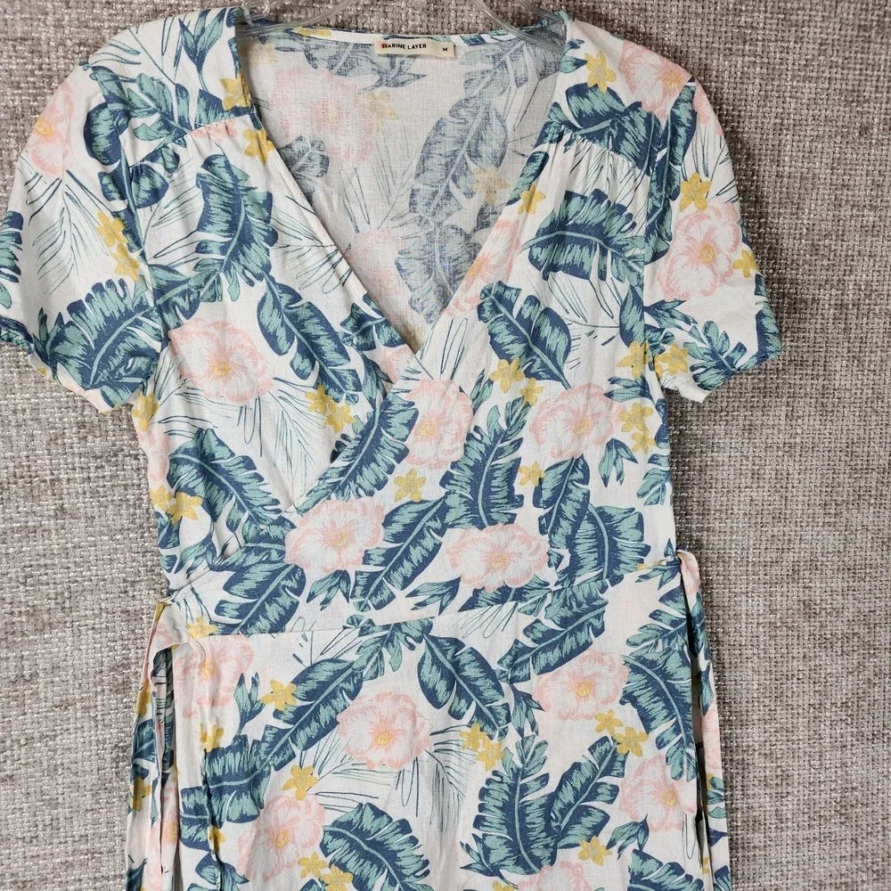 Marine‎ Layer Linen Blend Wrap Dress Swim Coverup Womens M White Floral